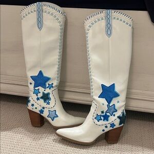 White and blue hand painted boots size 8